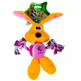 Plush rabbit with tennis ball, rope - Dog toy
