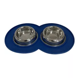 Double metal feeding bowl with rubber tray 0.6 l
